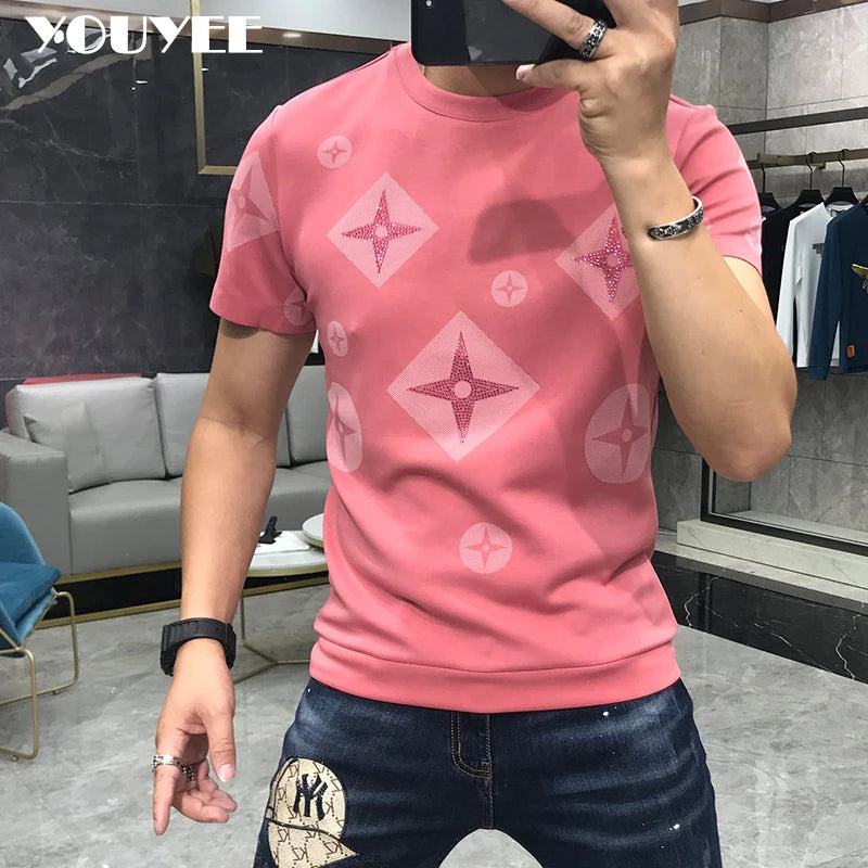 T - shirt Homme strass rose grande taille 4XL nouvelle - Grande liquidation - 33%