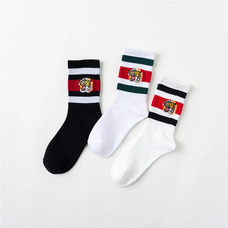Chaussettes unisexes brodées tête de tigre pour couple, - Super promo - 20%