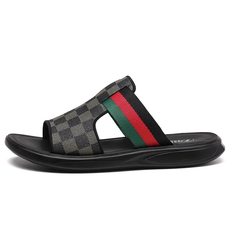 Nouvelles pantoufles Sandales à carreaux pour hommes en - Réduction de fin de saison - 30%