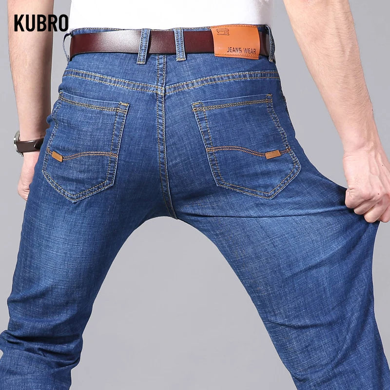 KUBRO Jeans pour Hommes Pantalon mince d'été Jean droit - Réduction exceptionnelle