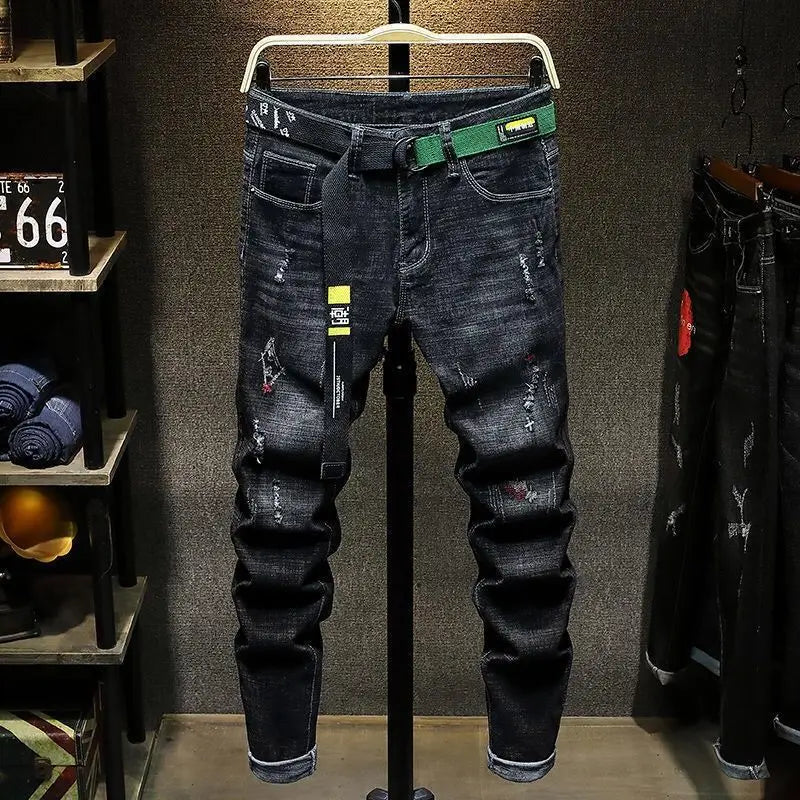 Jean slim décontracté de style streetwear coréen haut de - Offre réservée - 22%