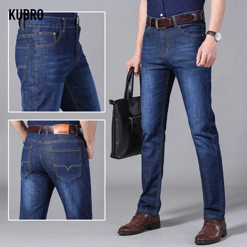 KUBRO Jeans pour Hommes Pantalon mince d'été Jean droit - Réduction exceptionnelle
